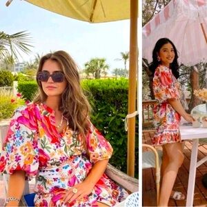 FARM Rio Floral Mini Dress in Pink, Red, Orange and Green